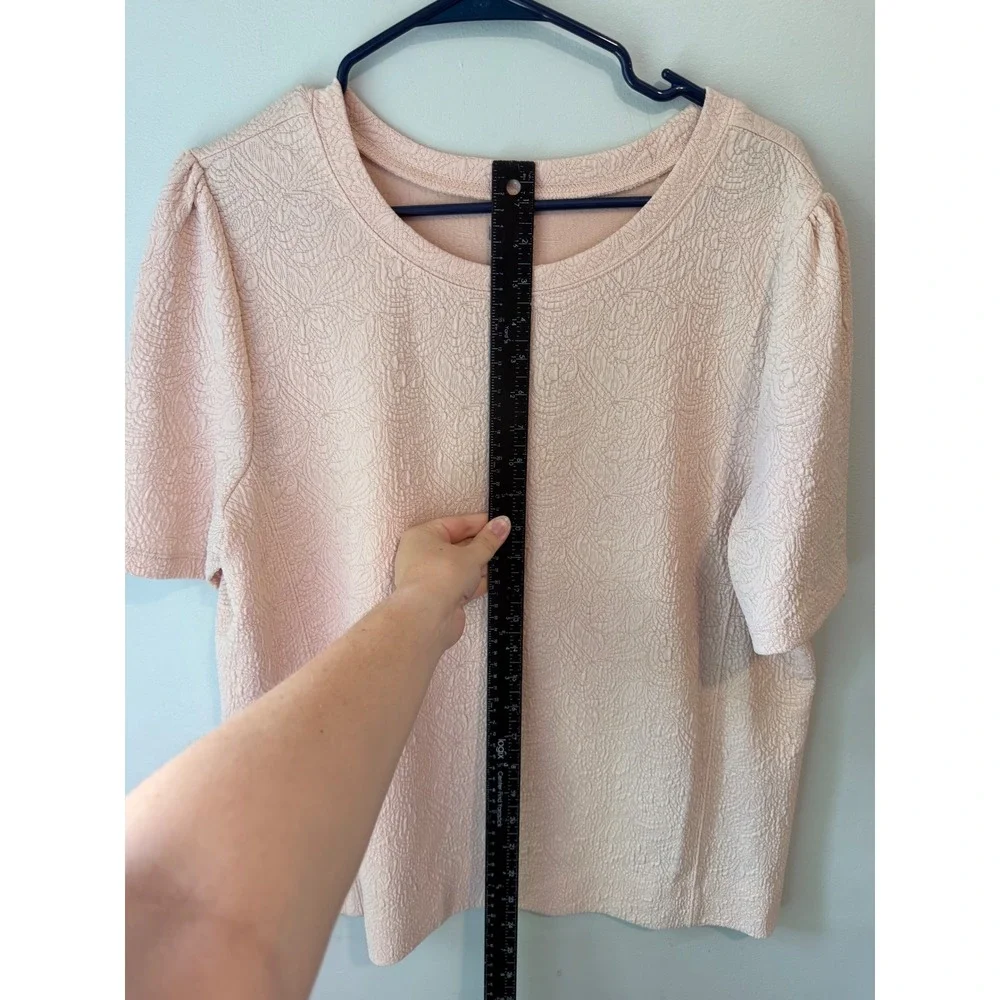 Ann Taylor LOFT Womens XL Peach Textured Jacquard Puff Sleeve Blouse Top
